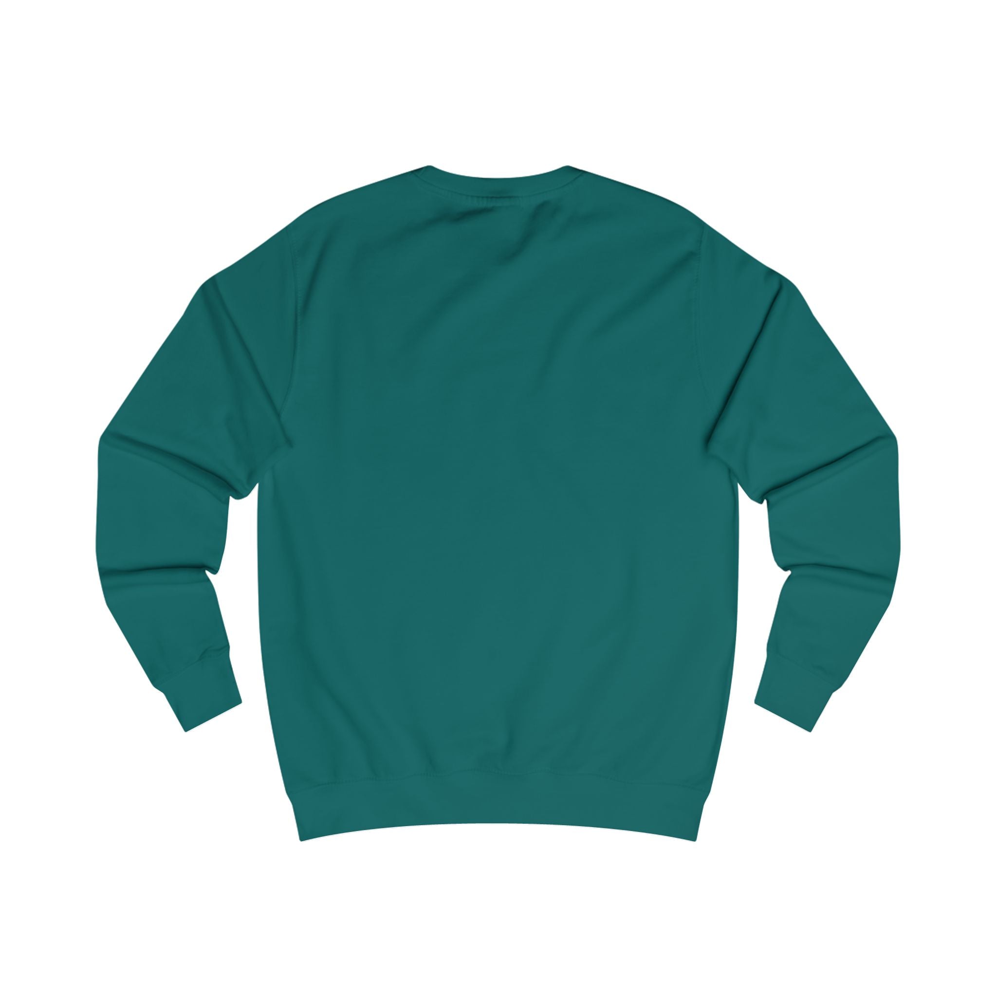 Back view of teal Punchy Couture Cowgirl Fit sweatshirt with ribbed cuffs and waistband
