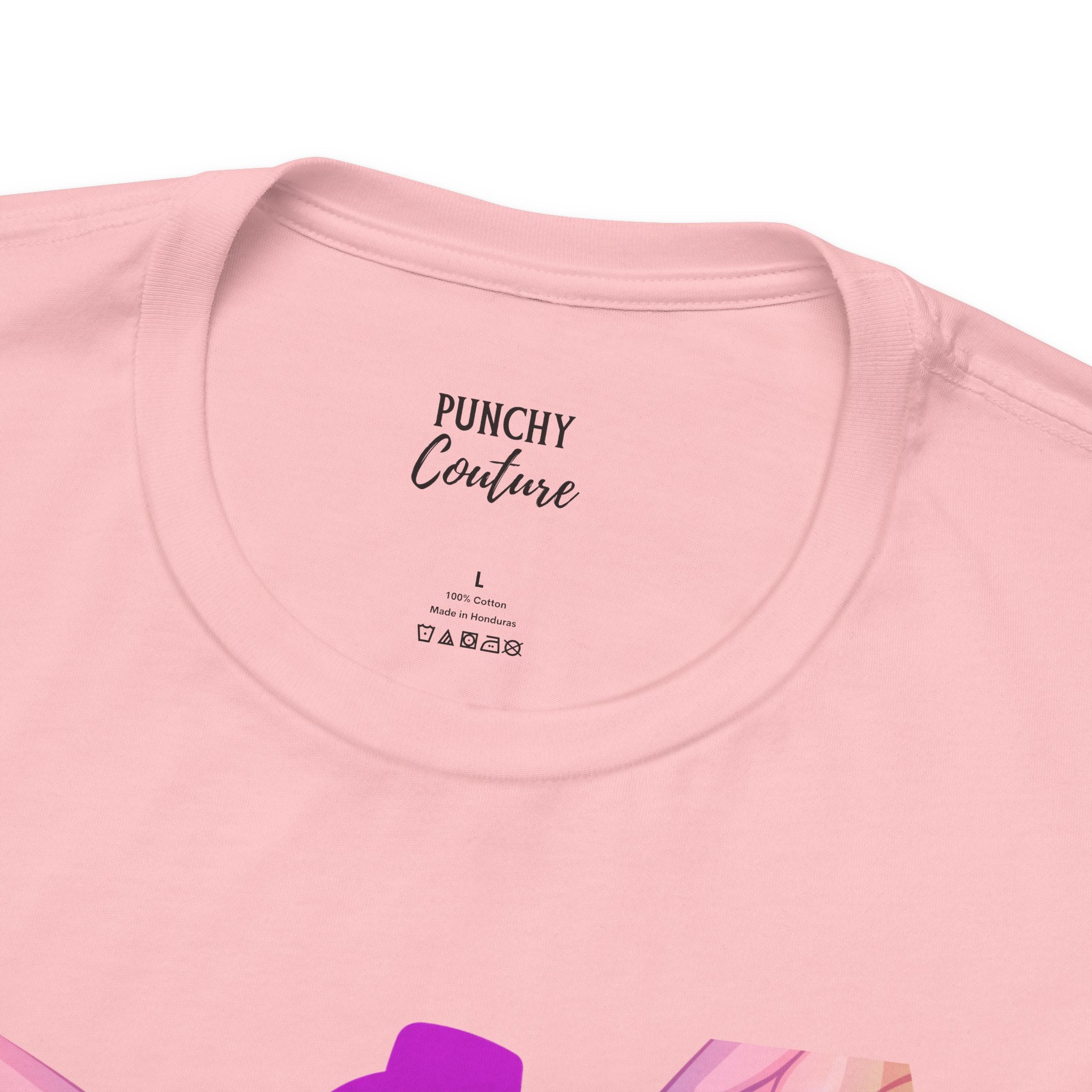 Light pink t-shirt with Punchy Couture brand.